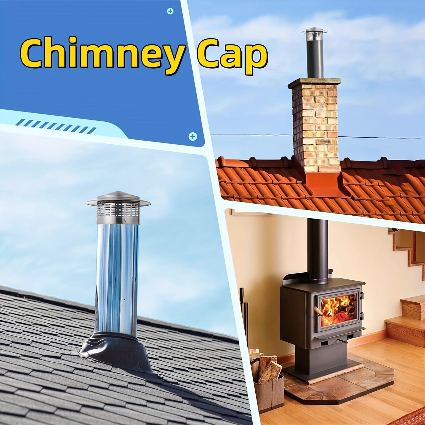 Stainless Steel Chimney Caps with Conical Tops, Window Screens, Outer Roofs, Silvery Fireplace Screen Covers, and Flue Pipe Top Covers