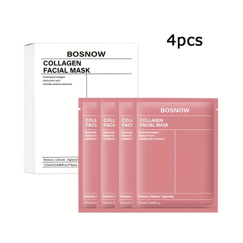 4 BOSNW Real Collagen Deep Masks hydrate, firm, and nourish skin with collagen, niacinamide, and hyaluronic acid. suitable for all skin types, hypoallergenic and phthalate-free, delivers