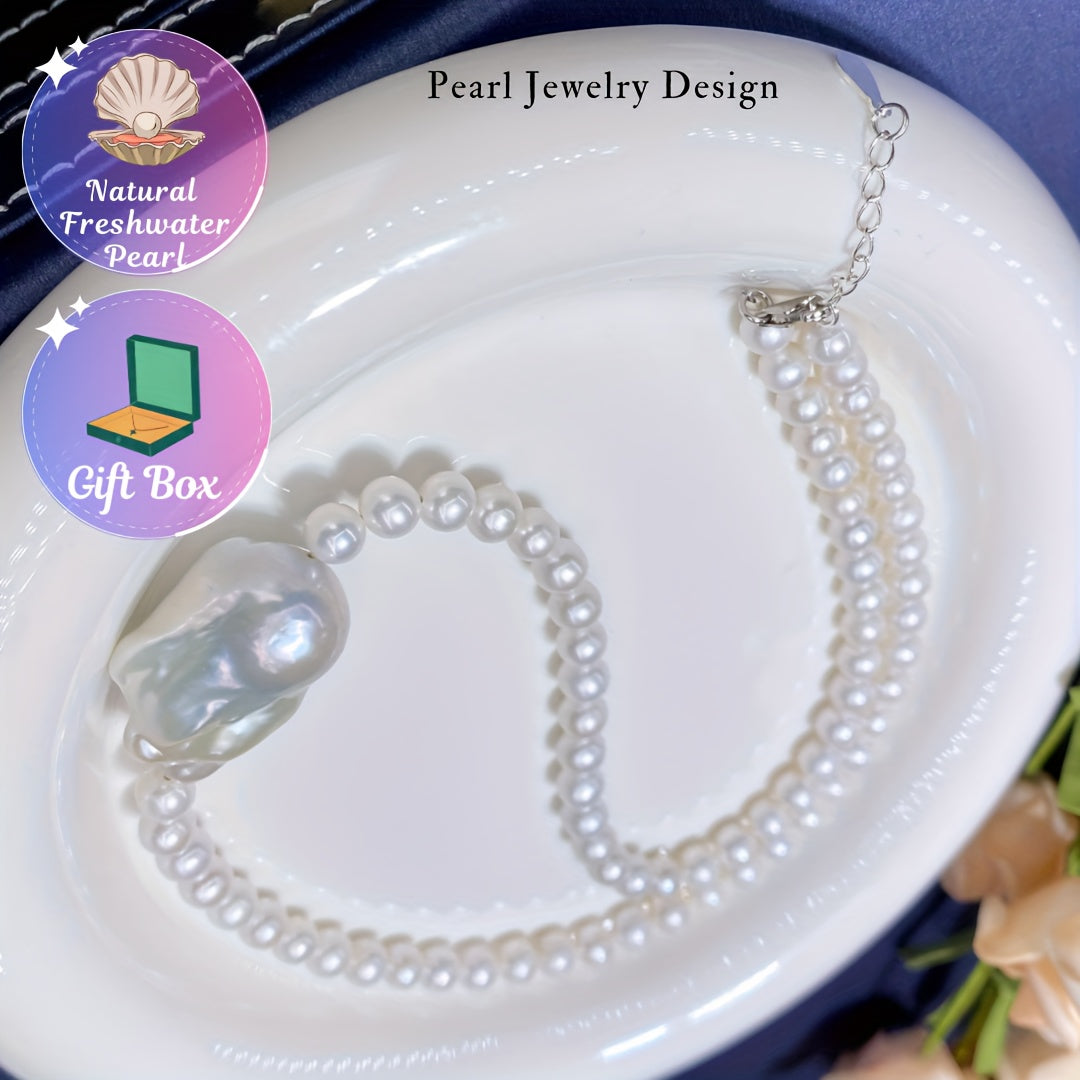 A stunning Natural Baroque Freshwater Pearl Necklace crafted with elegance for women, featuring a unique minimalist design. This versatile piece is perfect for both daily wear and formal events, making it an ideal gift for Mom, your lover, or siblings.