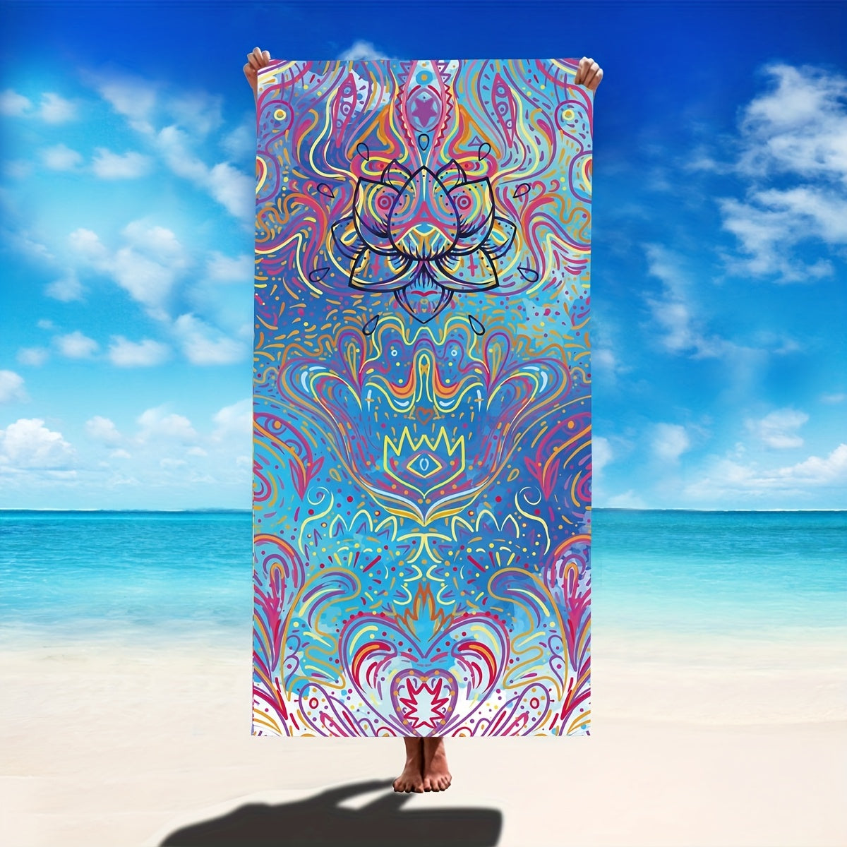 Fast-drying microfiber beach towel with tropical floral design, lightweight and absorbent, great for swimming, gym, yoga, and travel.