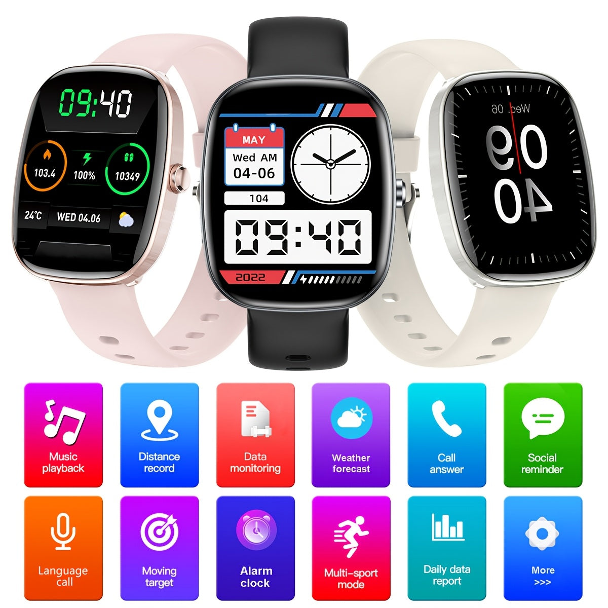 1.83 inch full touch screen smart watch syncs with mobile phone for calls and sports tracking. Compatible with iPhone and Android.