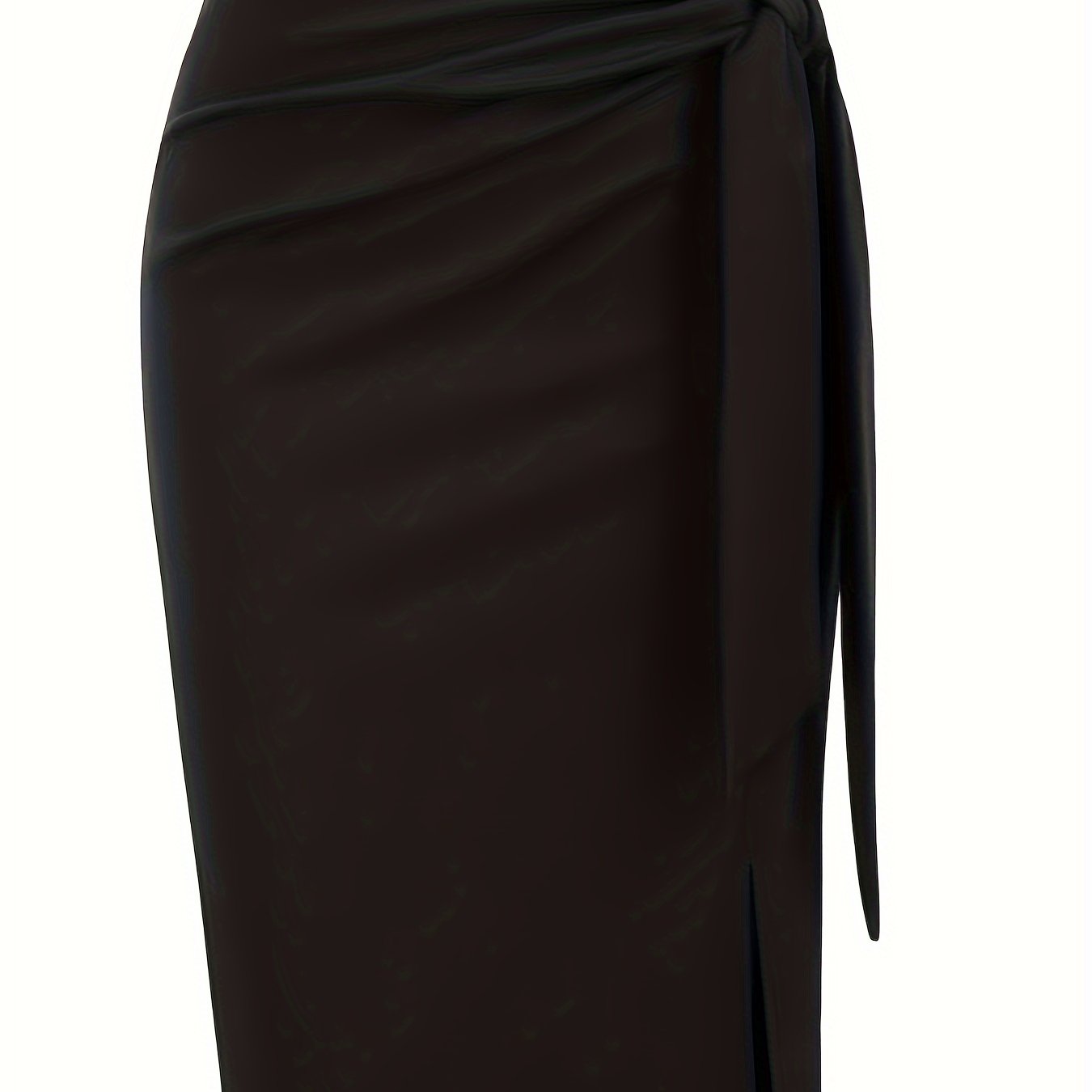 Chic high-waisted knee-length skirt with bow and slit for women.