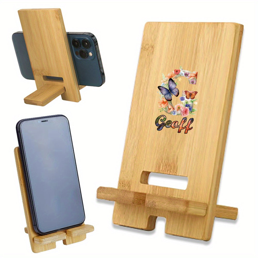 Personalized Wooden Cell Phone Stand with Custom Name - This detachable and universal phone holder is perfect for your desk or on the go. Made of wood, it features a convenient charging hole and can be customized with your name or a personalized DIY