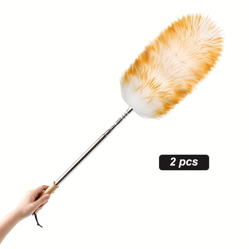 The Wool Duster is a household cleaning tool with a retractable and detachable wooden bamboo handle that extends up to 223.01cm. It effectively absorbs ash and eliminates dust without causing any mess.