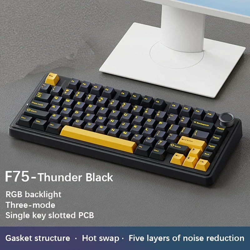 AULA F75 RGB Mechanical Gaming Keyboard: 2.4G Wireless/Wired, Hot-Swappable, Ergonomic Design, 75% Layout with OEM Profile & Gasket Structure, Customizable Keycaps, Ideal for Office &