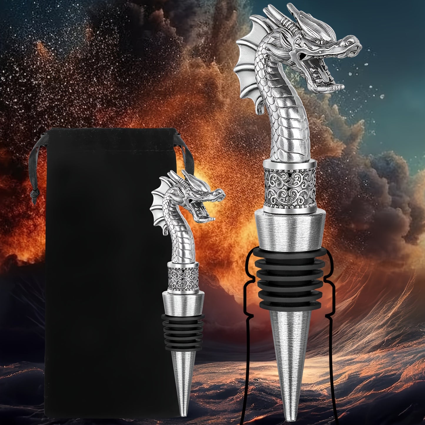 Dragon head wine stopper and beer bottle opener - perfect gift for dragon fans. Great for wine and champagne bottles. Ideal for birthdays and special occasions. A must-have wine accessory.