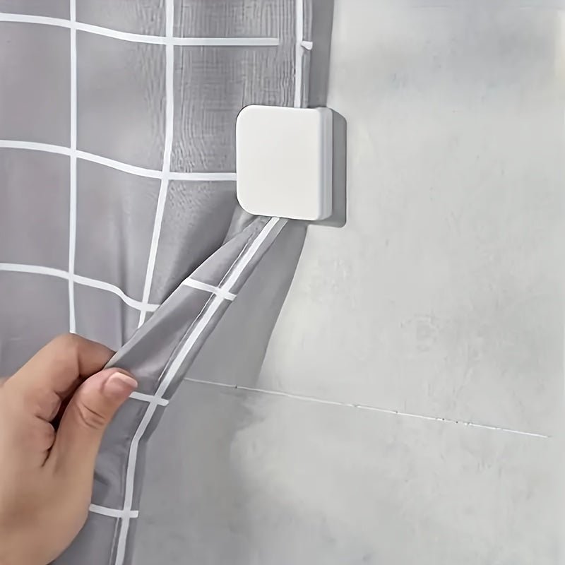 Set of 2 Modern Plastic Shower Curtain Clips - Windproof, No-Drill Stick-On Holdbacks with Stylish Grid Pattern for Bathroom Decoration