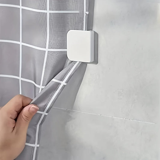 Set of 2 Modern Plastic Shower Curtain Clips - Windproof, No-Drill Stick-On Holdbacks with Stylish Grid Pattern for Bathroom Decoration