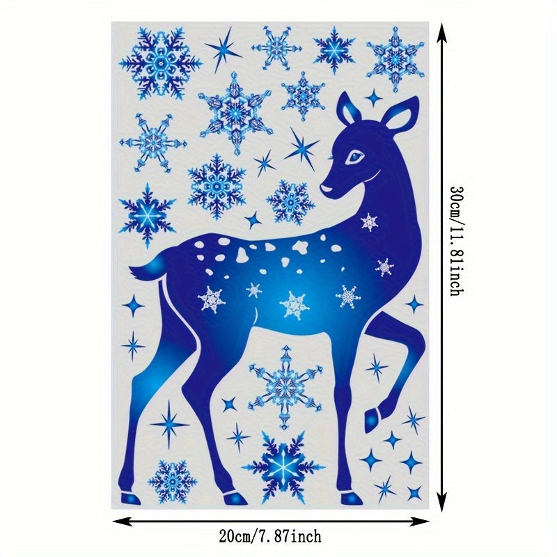 Christmas Snowflake Elk Static Electricity Window Film made of PVC, perfect for decorating your home during Christmas and New Year. Ideal for use on windows, doors, bathrooms, offices, bedrooms, and living rooms.