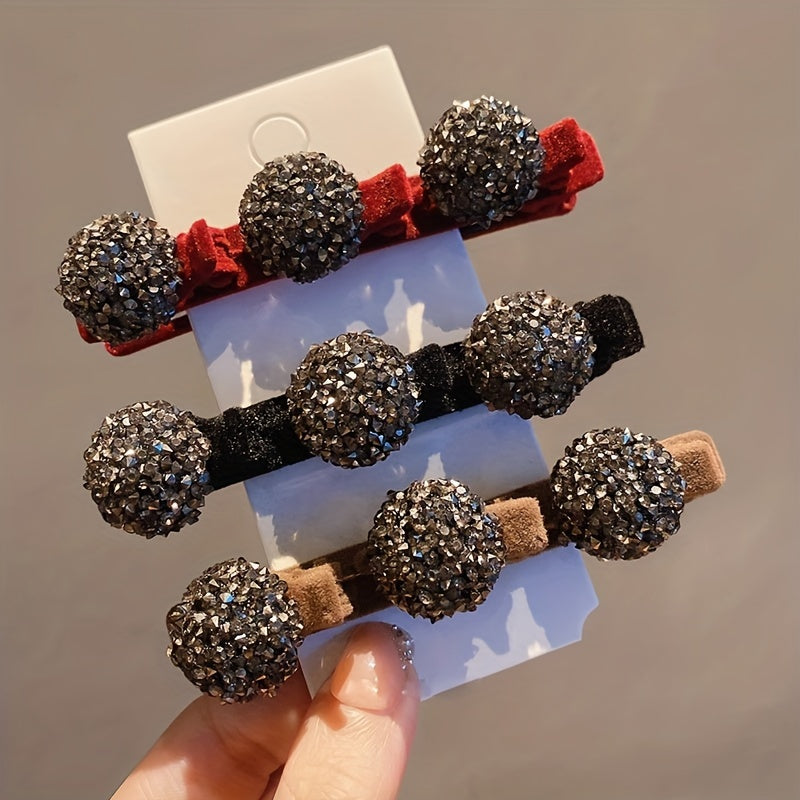 Set of 4 sparkling crystal stone braided hair clips for women, in duckbill hair barrette style.