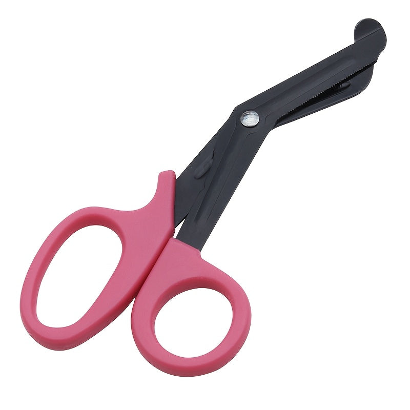 Stainless steel safety scissors with black coating, sharp for various outdoor uses, hand-friendly.