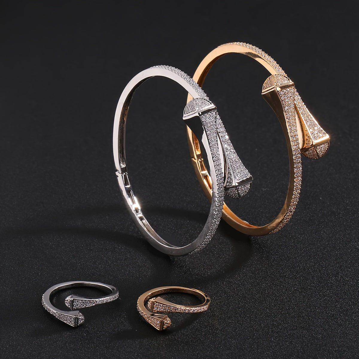 Stylish Copper Zirconium Bracelet Ring Set for Women - Perfect for Parties, Weddings, or Everyday Wear