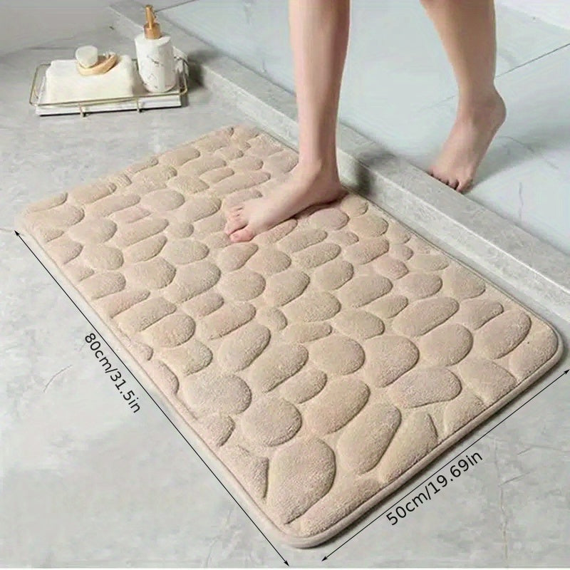 1 Cobblestone Embossed Memory Foam Bath Mat with Rapid Water Absorption, Non-Slip, Washable, and Soft for Fall Decor in Bathroom, Kitchen, Laundry, and Indoor Spaces.