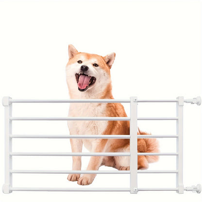 Adjustable pet gate for dogs & cats with carbon steel frame, ideal for doorways and stairs