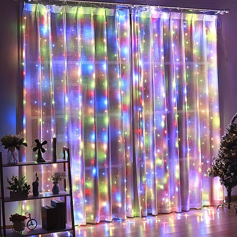 LED curtain string lights with remote control, perfect for New Year, Christmas, parties, and weddings.