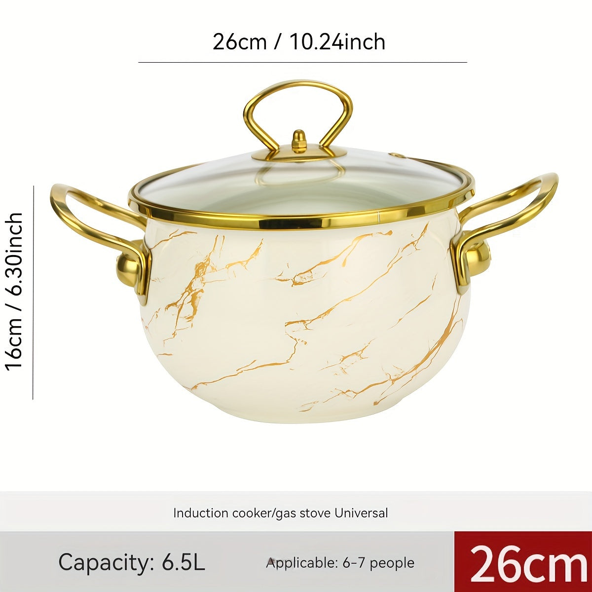 Large capacity stew pot, ideal for holiday soups and stews, seafood rice cooking, and serving at home or in a restaurant. This festive thick enameled pot is compatible with gas stoves and requires no electricity. A versatile addition to any kitchen!