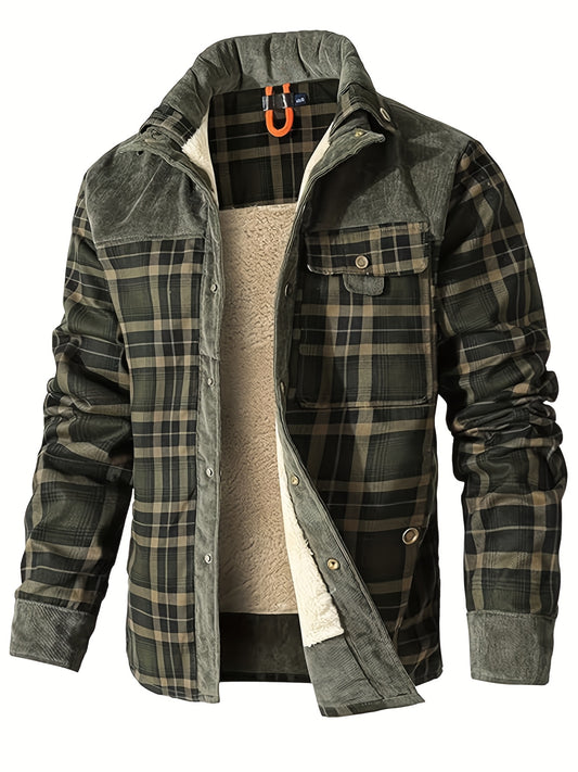 Casual polyester plaid jacket for men, perfect for Fall/Winter weekends.