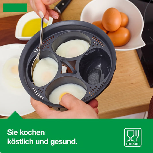 1pc of the 4 in 1 Egg Steamer Basket, made of Food Grade PP material, designed for use with Thermomix TM5 and TM6. This versatile kitchen accessory also functions as an Egg Mold Pot, Egg Boiler, and Cooker.