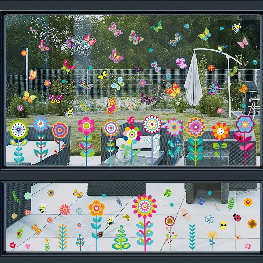 Decorate your living room or bedroom with 99 pieces of flower window stickers and double-sided butterfly stickers for a beautiful home decoration.