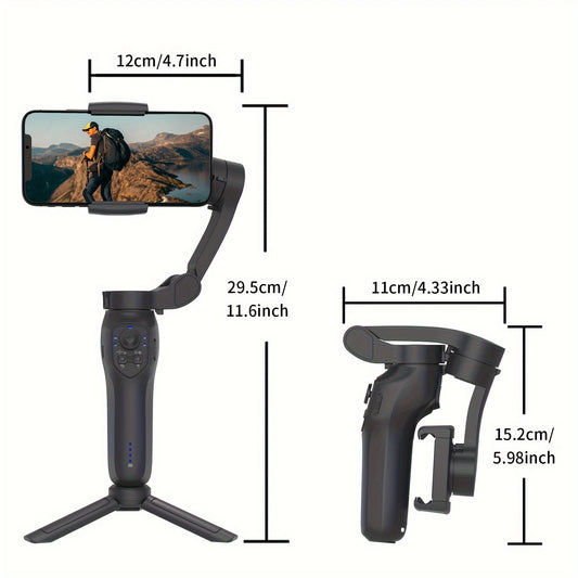 COMITOK L7Cpro Portable Handheld Gimbal Stabilizer with Smart Gesture Control, Foldable Design, Built-in Fill Light - Perfect for Selfies, Vlogging, Live Streaming. USB Rechargeable, Black