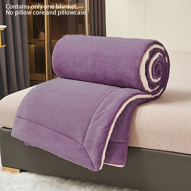 Taro Purple Blanket - Double Layer Milk Fleece with Lamb Fleece Press Line, Perfect for Casual Use, Throw, or Lunch Breaks