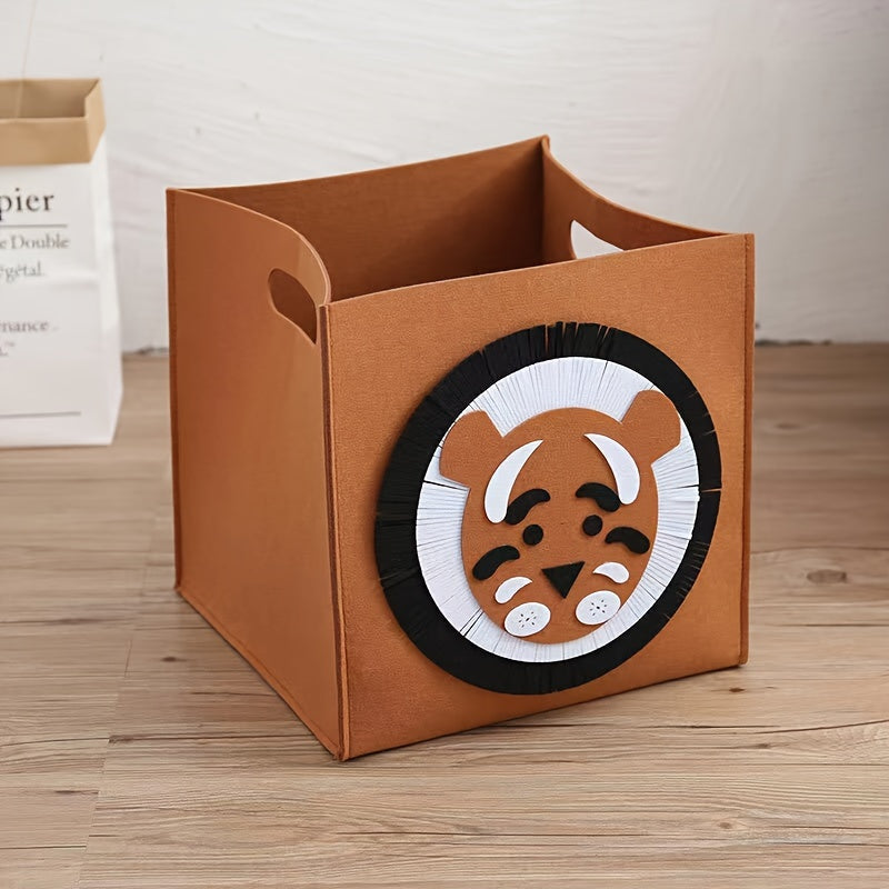 One set of adorable felt folding storage baskets featuring a charming elephant and tiger cartoon design. Perfect for organizing toys, dirty laundry, or other household items, these baskets offer a large capacity and can be used in the car or throughout