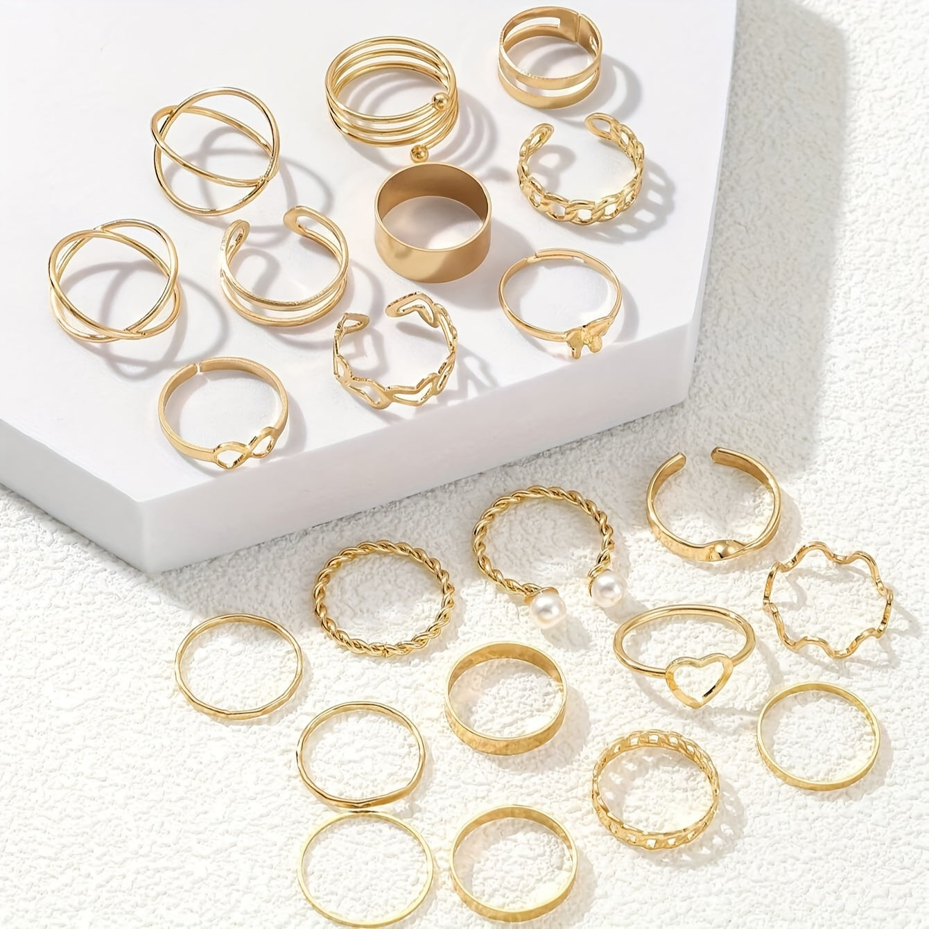 22 elegant and simple women's fashion stackable open rings set, ideal for back-to-school season gifts.