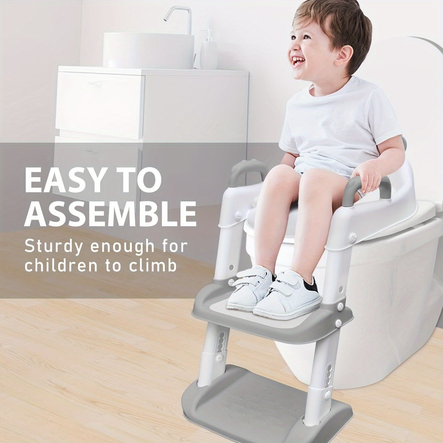 Potty training seat with step stool ladder, comfortable and safe design with anti-slip pads, splash guard.