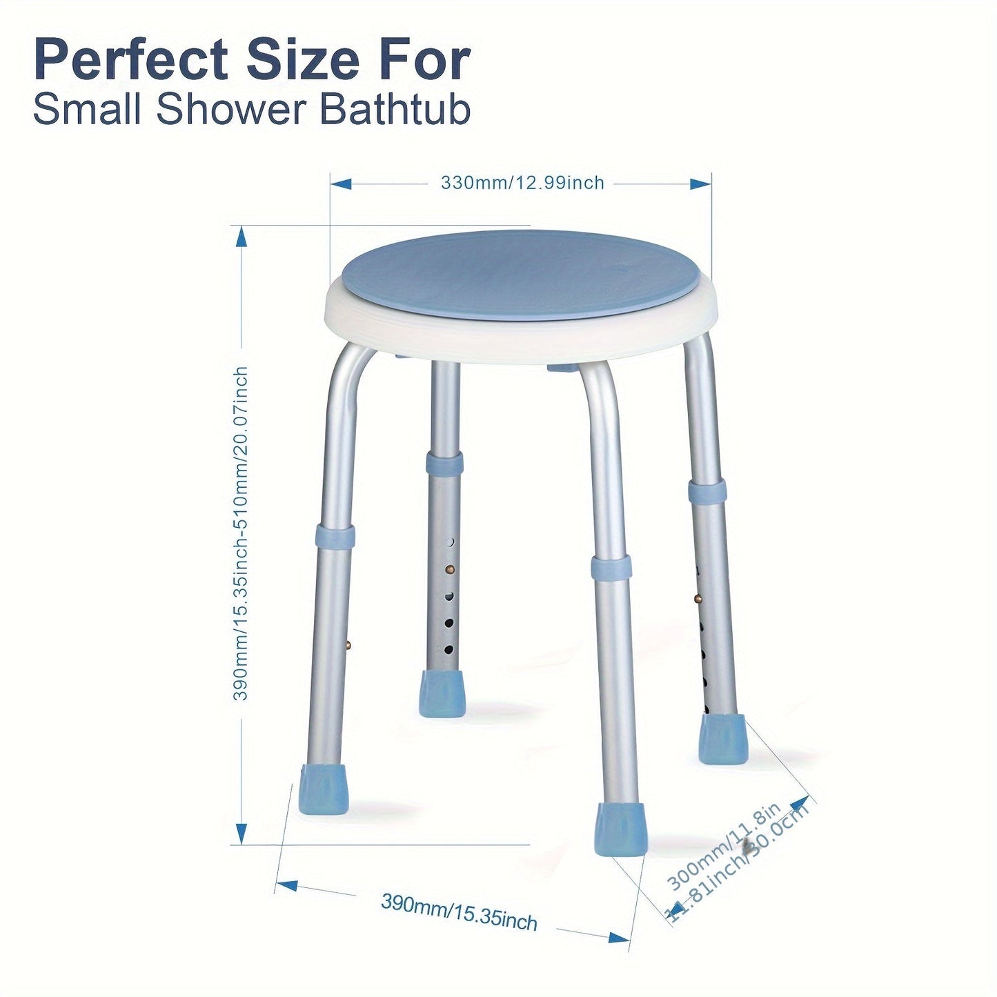 Swivel Shower Chair, 360 Degree Rotating Bath Stool with Adjustable Height Plastic Seat for Elderly, Handicap, and Adults - Supports up to 136.08 KG. Seat height ranges from 35.56 to 48.26 cm, perfect for Christmas, Halloween, and Thanksgiving.