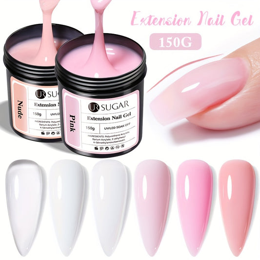 UR SUGAR 150g Pinkish-White Extension Nail Gel - Fast-Dry, Soak Off UV/LED, High-Quality & Quick-Curing Formula, Ideal for DIY or Salon Manicures, Glossy Finish with Quickdry Formula