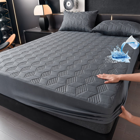 This waterproof mattress protector is soft and comfortable, perfect for all seasons. It is quilted with a solid color design and is machine washable for easy care. Note that this product does not include a pillowcase. Makes a great Christmas present!