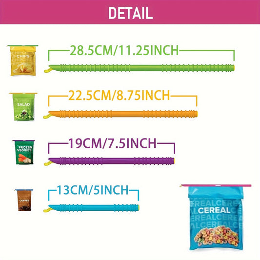 Long-lasting Plastic Seal Clips for Food Bags - Leak-Proof Airtight Bag Clasps, Reusable Snack & Seasoning Sealer Sticks, Various Colors, Kitchen Organization & Storage Tools, Available in Packs of 5, 8, 16, or 32 pieces.