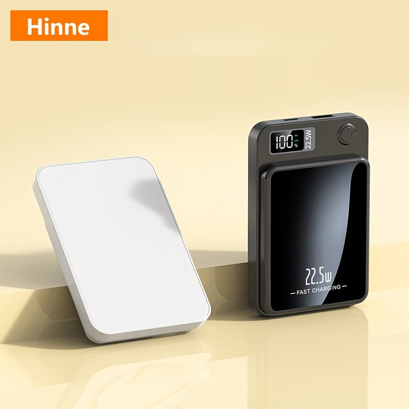 5000/10000mAh Hinne Mobile Power Bank with Super Fast Charge, Wireless Charging, LED Display, and Outdoor Emergency Backup.