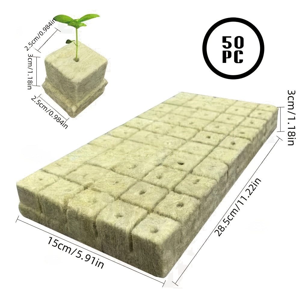 Hydroponic grow kits available in 50, 100, or 200 pieces, featuring ventilated soilless plant sprouting system. Non-fertilized, breathable, moisturized plant starter blocks measuring