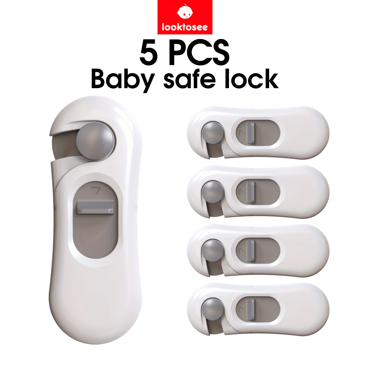 Top Choice: 5-Pack Child Safety Locks - Secure Cabinet, Drawer, Refrigerator, and Oven with Sturdy Adhesive Tape, No Need for Drilling, Simple to Remove, Made with BPA-Free Gray Plastic, Anti-Pinch Feature, Door Lock Included