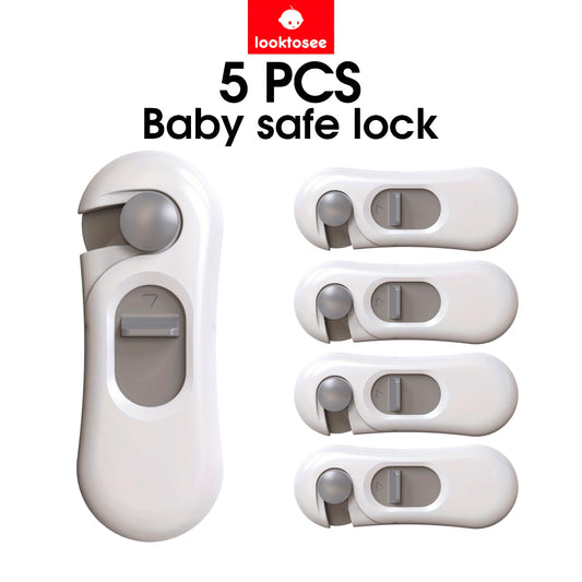 Top Choice: 5-Pack Child Safety Locks - Secure Cabinet, Drawer, Refrigerator, and Oven with Sturdy Adhesive Tape, No Need for Drilling, Simple to Remove, Made with BPA-Free Gray Plastic, Anti-Pinch Feature, Door Lock Included