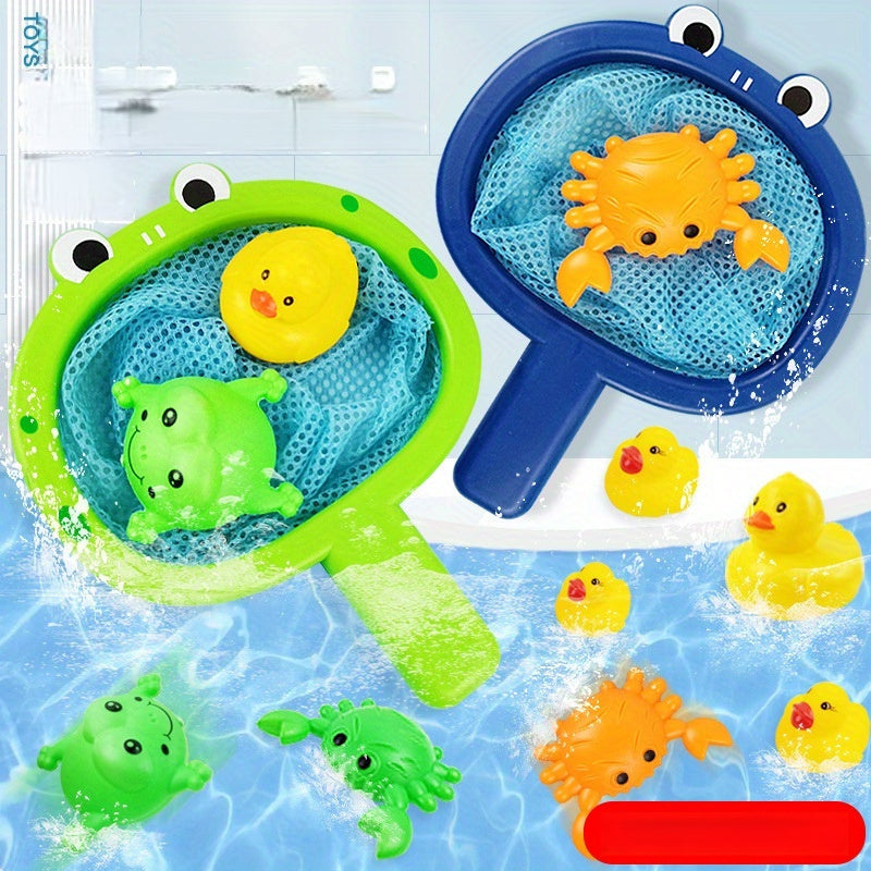 Kids' Bathtime Fun: Aqua Plastic Water Play Set with Fishing Net & Animal Toys for Boys and Girls