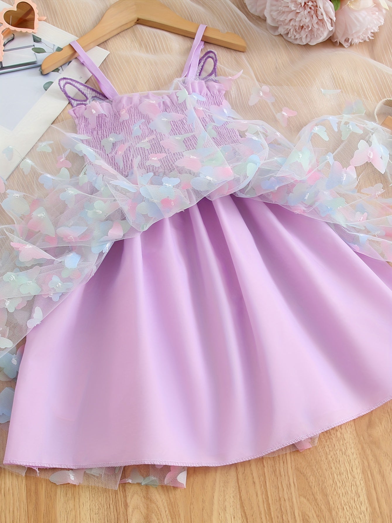 Rainbow Butterfly Princess Dress: Sleeveless mesh tutu with bow detail, ideal for parties & birthdays.