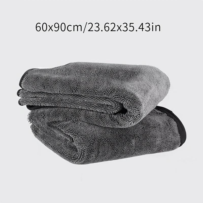 Large microfiber car drying towel with high absorbency and twisted loop design for streak-free detailing. Also works as an advanced car wash towel wiping cloth.