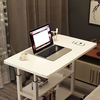 A convenient folding desk on wheels, adjustable height, and versatile usage - perfect for students, home office, or bedside. Large, portable design with a shelf for study or laptop work.