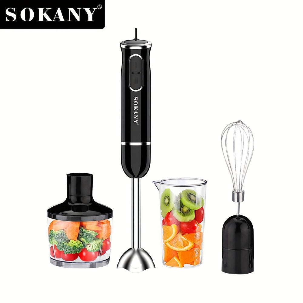 Sokany 400W Food Processor: Easy, one-handed operation for quick meat grinding and chopping. Detachable design with blender head. Splash-proof and suction-resistant cups. Simple plug-in