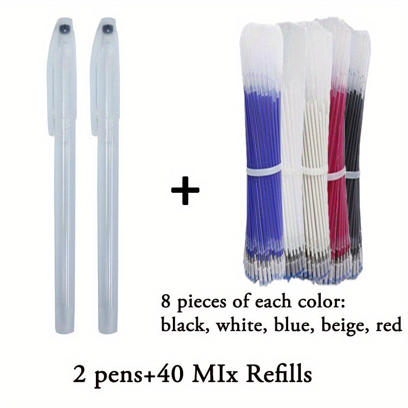 The set includes 42 heat erasable pens in 5 colors for marking fabric in sewing projects.