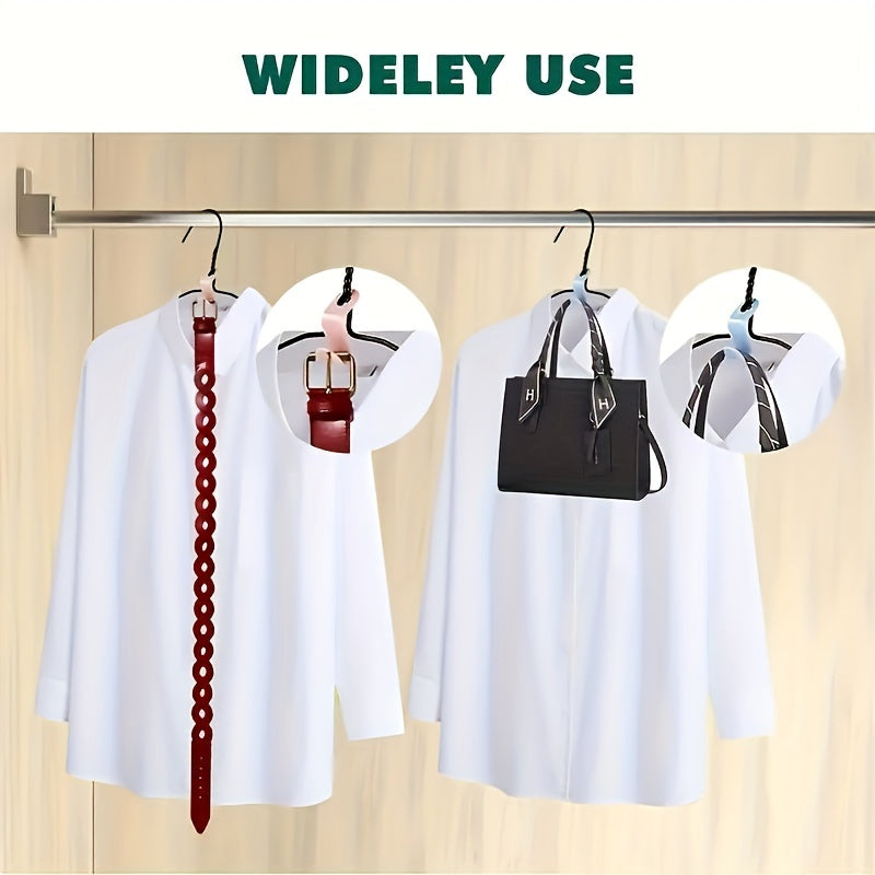 50 foldable plastic hanger hooks for wall-mounted wardrobe storage, in various colors. Casual style hangers for clothes rack.