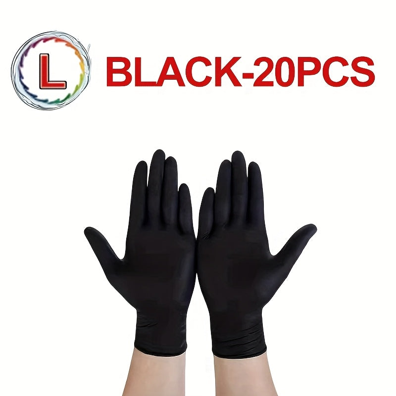 Get a pack of black disposable nitrile gloves in sets of 100, 50, or 20 pieces. These gloves are perfect for a variety of tasks such as kitchen dishwashing, cleaning, tattooing, working in hotels, hair salons, and pet care. They are essential tools for