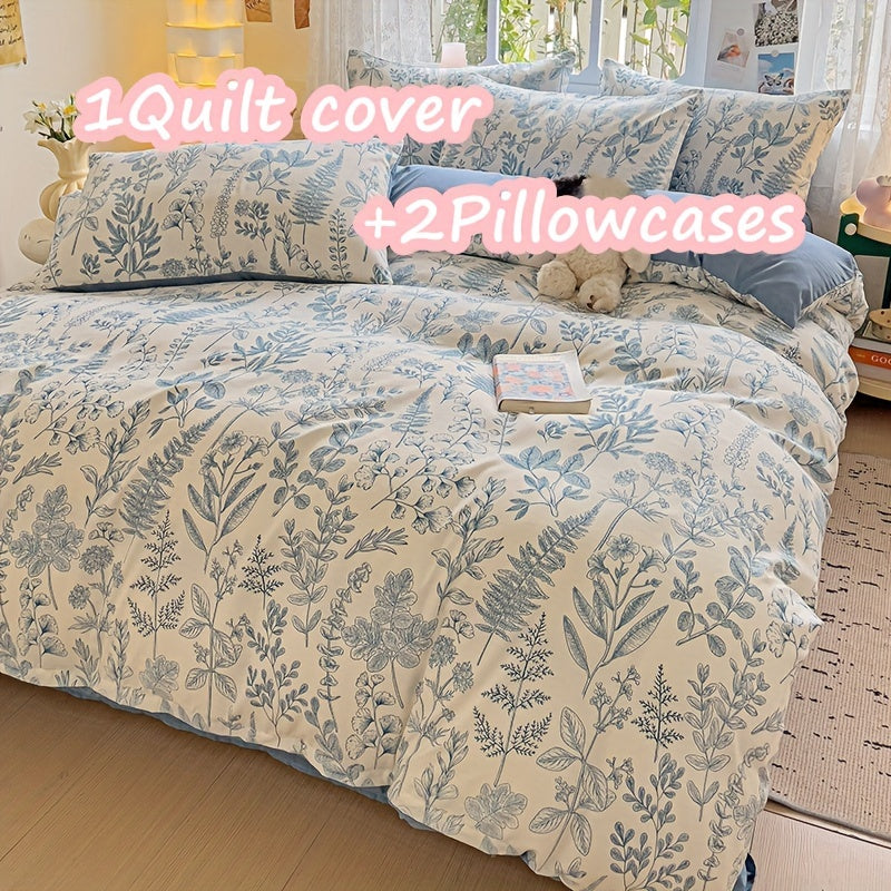 3-piece bedding set includes 1 quilt cover and 2 pillowcases with floral design. Cozy, breathable, and suitable for all seasons. Machine washable with no fading or deformation. Ideal for a