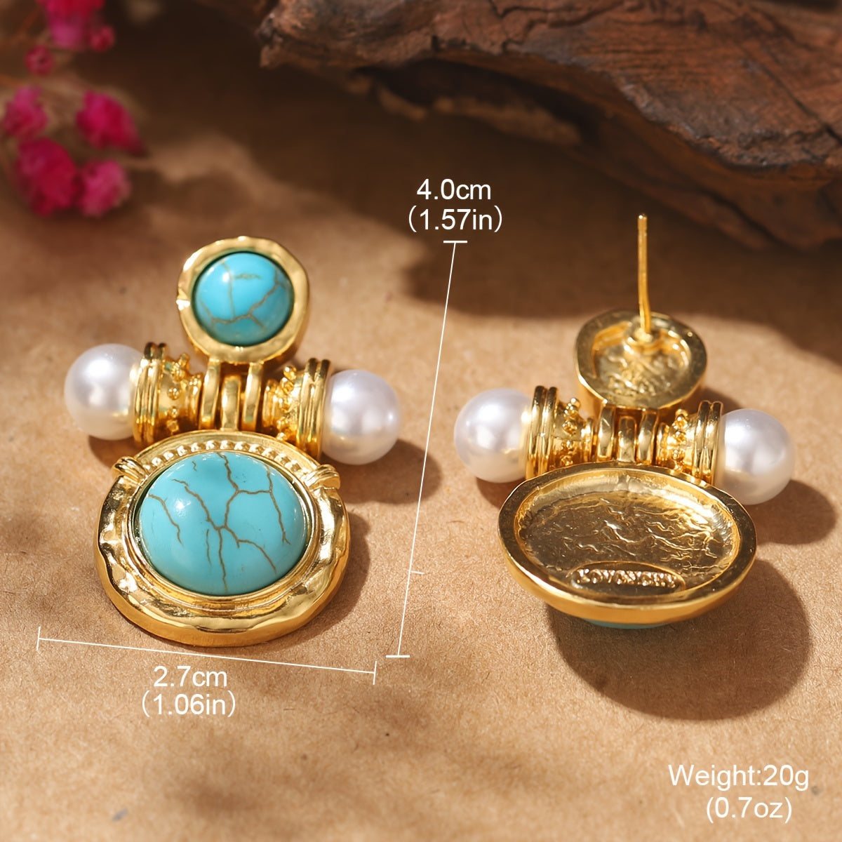 Elegant Bohemian Turquoise Pearl Earrings: Featuring 18K Gold Plating on an Alloy Base with Silver Earwires, Perfect for Everyday Wear and Special Occasions