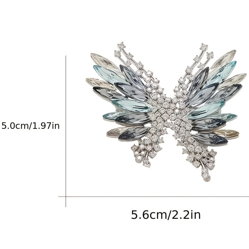 Stylish Rhinestone Butterfly Brooch Pin, Crystal-Embellished Fashion Accessory in Unique 3D Design for Women