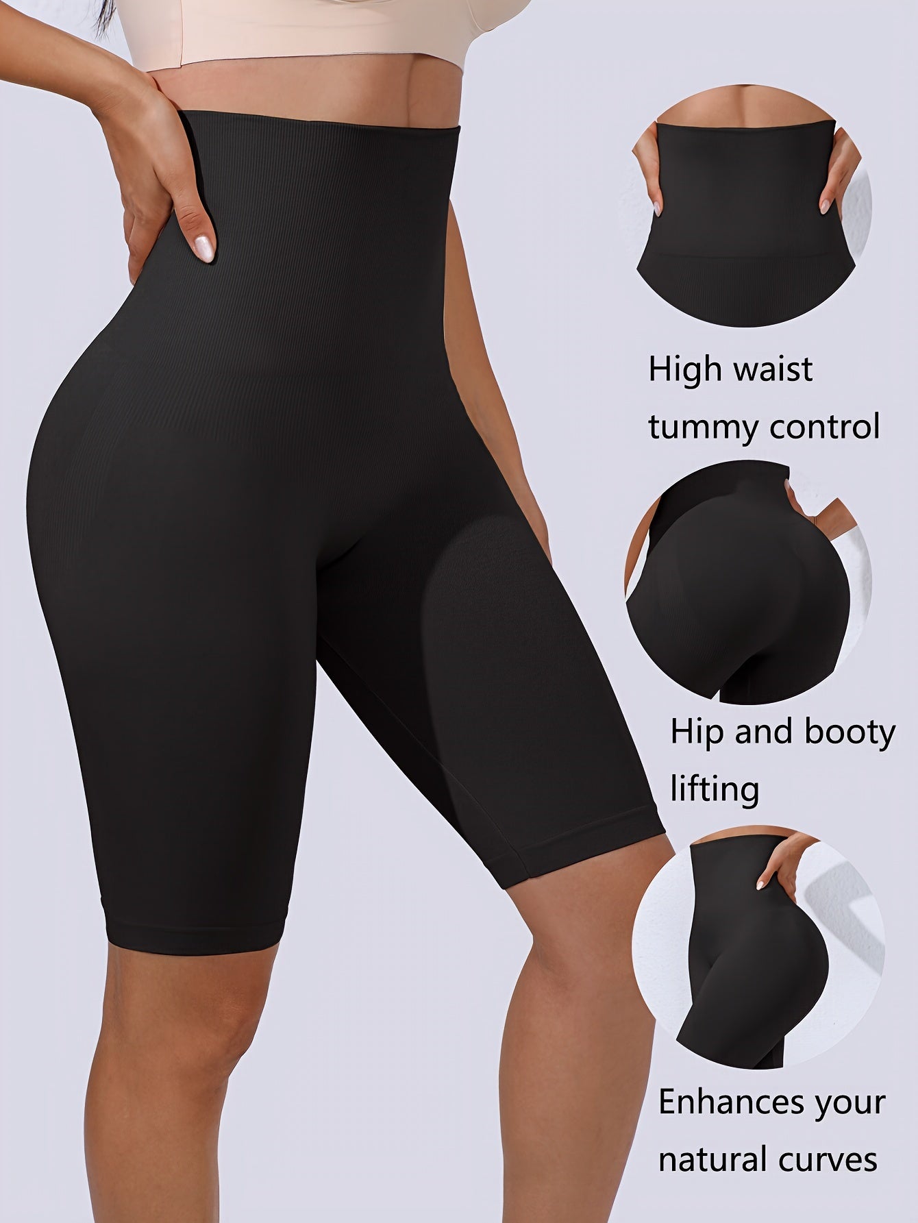 High Waist Compression Shorts for Women, Lifts and Shapes Buttocks, Tummy Control, Five Pockets, Highly Elastic