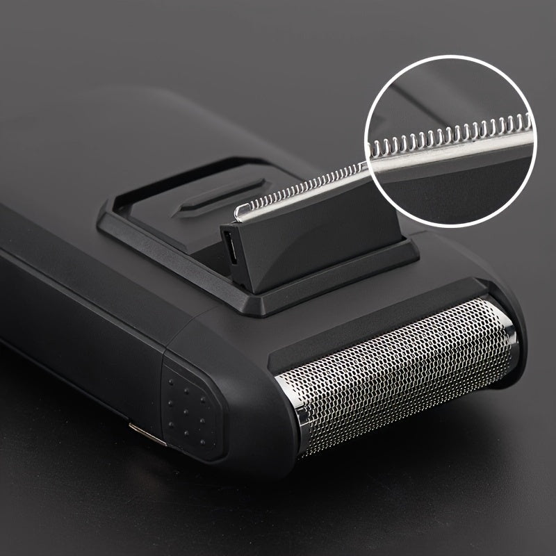 1pc X-Sharp Men's Rechargeable Foil Shaver with reciprocating mesh, lithium battery, USB Type-C charging, and sideburns trimmer.