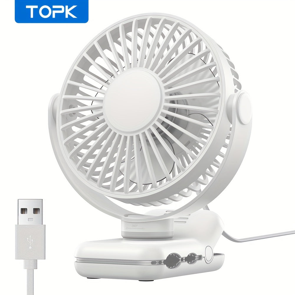 Get your hands on the TOPK K62B Portable USB Clip On Desk Fan, featuring a brushless motor for whisper-quiet and powerful airflow. The strong clamp ensures secure attachment, while the stylish design and high-quality construction make it the perfect mini